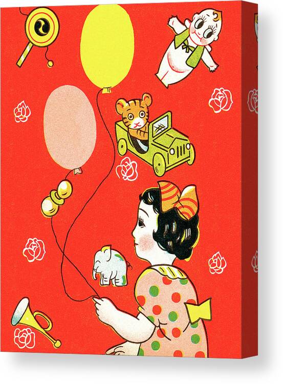 Adolescence Canvas Print featuring the drawing Little girl with balloons by CSA Images
