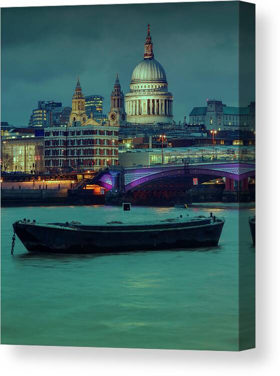 Blackfriars Bridge Canvas Print featuring the photograph Londons Night Skyline by Roland Shainidze Photogaphy