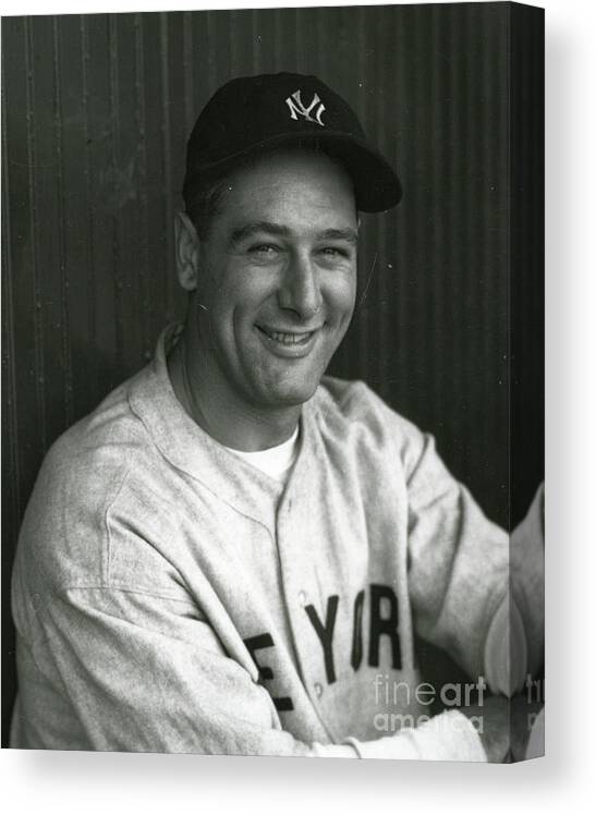 People Canvas Print featuring the photograph Lou Gehrig Dugout Portrait by Transcendental Graphics
