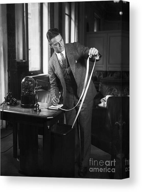 Event Canvas Print featuring the photograph Lou Gehrig Working At Stock Brokerage by Bettmann