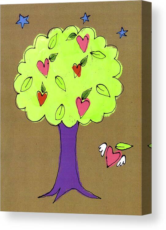 Tree With Hearts Growing Canvas Print featuring the painting Love Fruit by Cherry Pie Studios