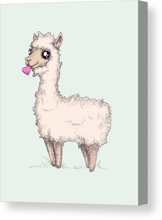 Love Llama Canvas Print featuring the drawing Love Llama by Ludwig Van Bacon