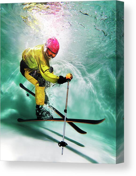Ski Pole Canvas Print featuring the photograph Male Skier Underwater by Henrik Sorensen