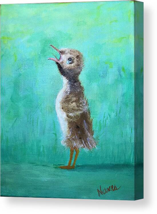 Duckling Canvas Print featuring the painting Mama, where are you? by Deborah Naves