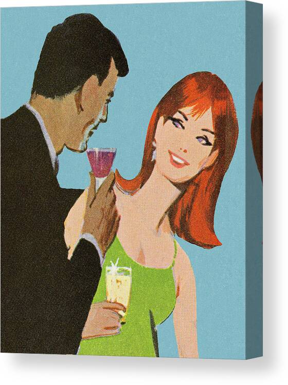 Adult Canvas Print featuring the drawing Man and Woman Having Drinks by CSA Images