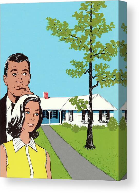 Adult Canvas Print featuring the drawing Man and Woman Looking at House by CSA Images