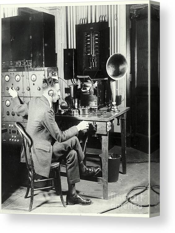 Concert Canvas Print featuring the photograph Man Monitors Radio Waves In Control Room by Bettmann