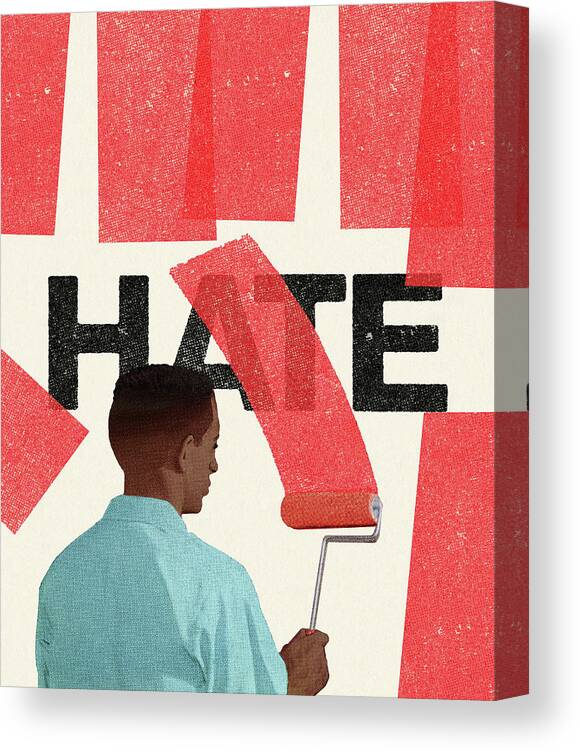 Adult Canvas Print featuring the drawing Man Painting Over Hate by CSA Images