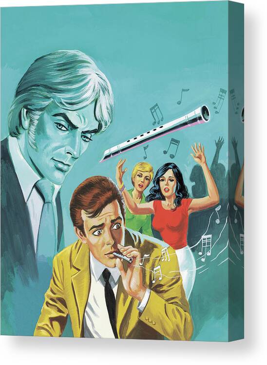 Bizarre Canvas Print featuring the drawing Man Playing Music to Hypnotize Women by CSA Images