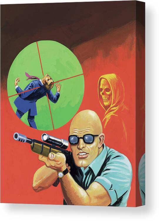 Adult Canvas Print featuring the drawing Man Shooting Another Man With Rifle by CSA Images