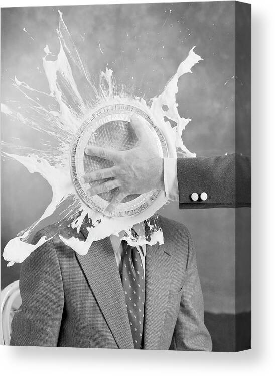 1979 Canvas Print featuring the photograph Man Smashing Cake On Other Mans Face by Tom Kelley Archive