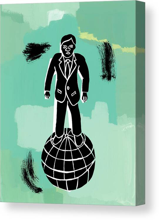 Accomplish Canvas Print featuring the drawing Man Standing on a Globe by CSA Images