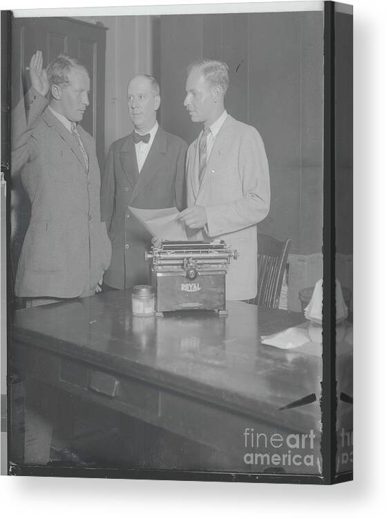 People Canvas Print featuring the photograph Man Taking Us Citizenship Oath by Bettmann
