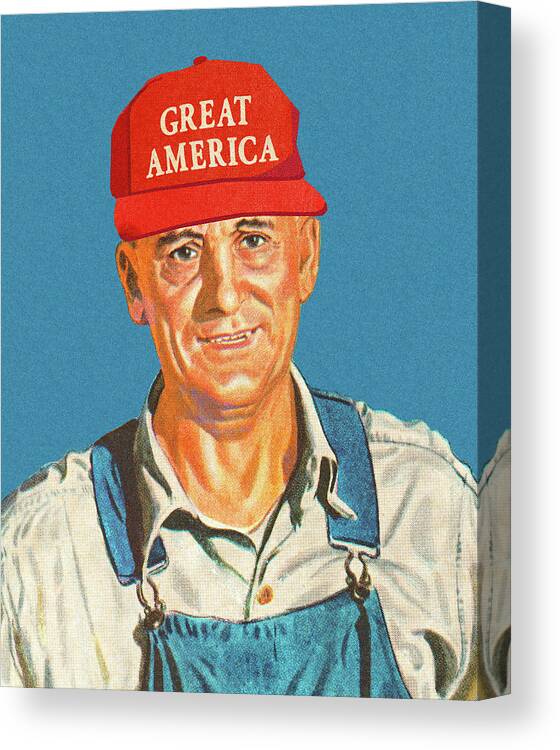Accessories Canvas Print featuring the drawing Man Wearing a Great America Cap by CSA Images