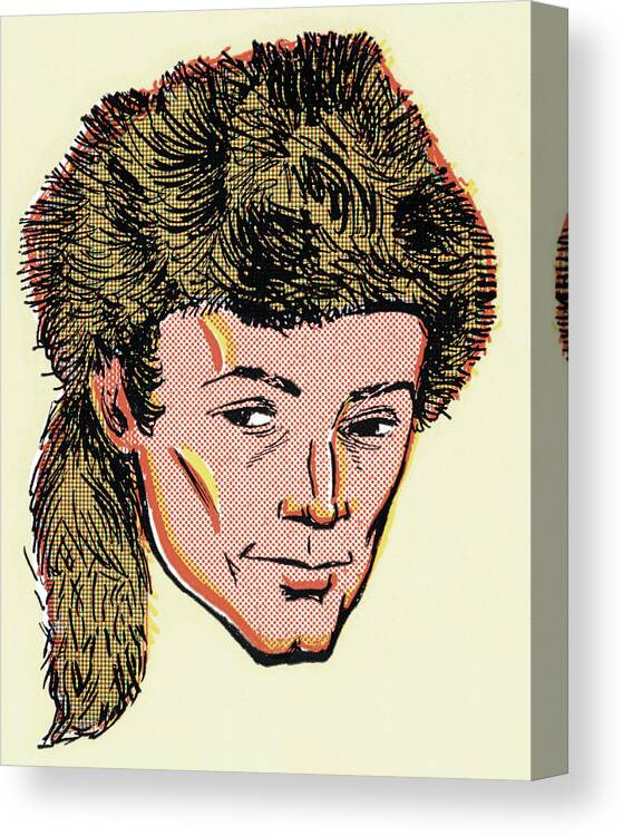 Accessories Canvas Print featuring the drawing Man Wearing Coonskin Cap by CSA Images