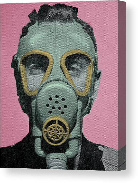 Adult Canvas Print featuring the drawing Man Wearing Gas Mask by CSA Images