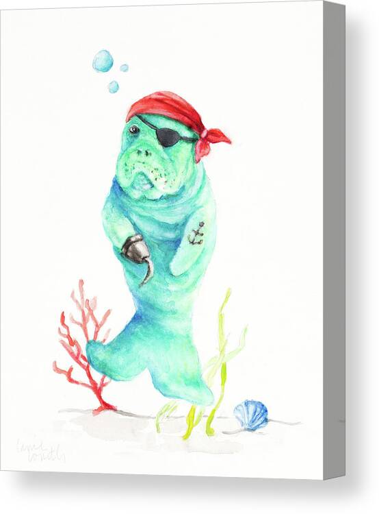 Pirate Canvas Print featuring the painting Manatee Pirate by Lanie Loreth