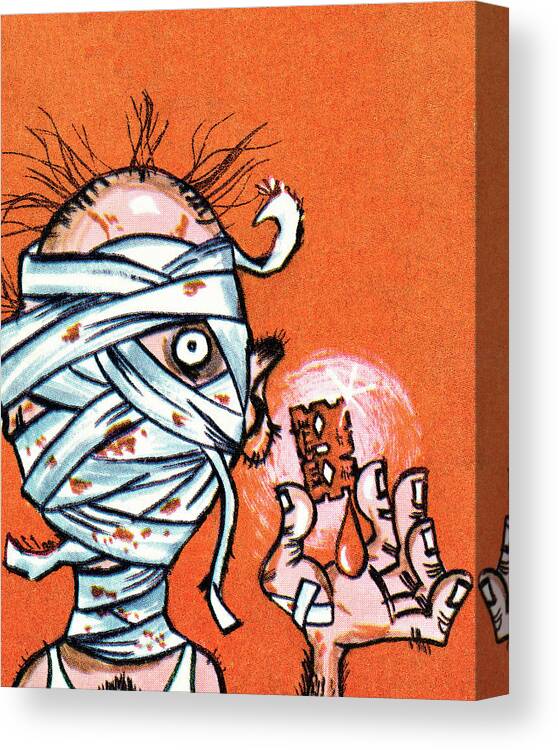 Accident Canvas Print featuring the drawing Man's head wrapped in bandages by CSA Images