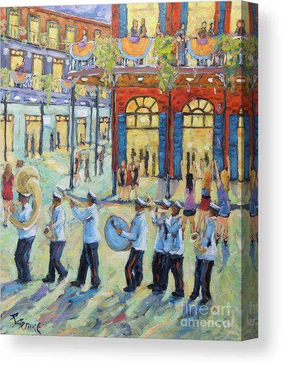 New Orleans Cityscape Scene Canvas Print featuring the painting Mardi Gras in New Orleans by Richard T Pranke