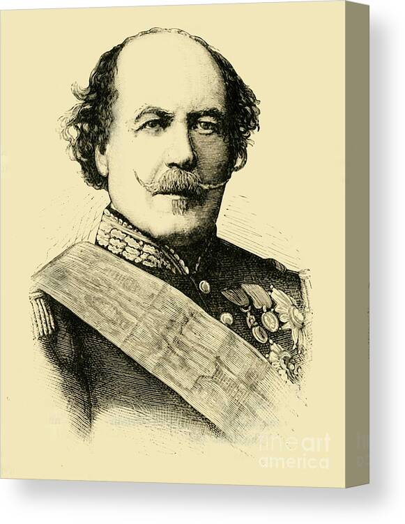Engraving Canvas Print featuring the drawing Marshal Canrobert by Print Collector