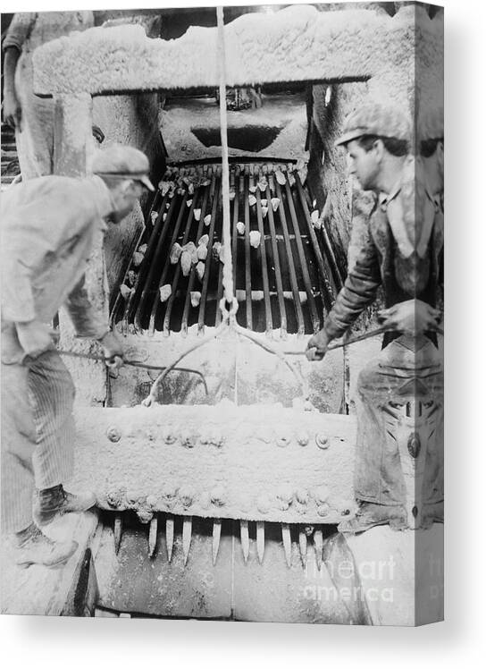 Miner Canvas Print featuring the photograph Miners Crushing Salt by Bettmann