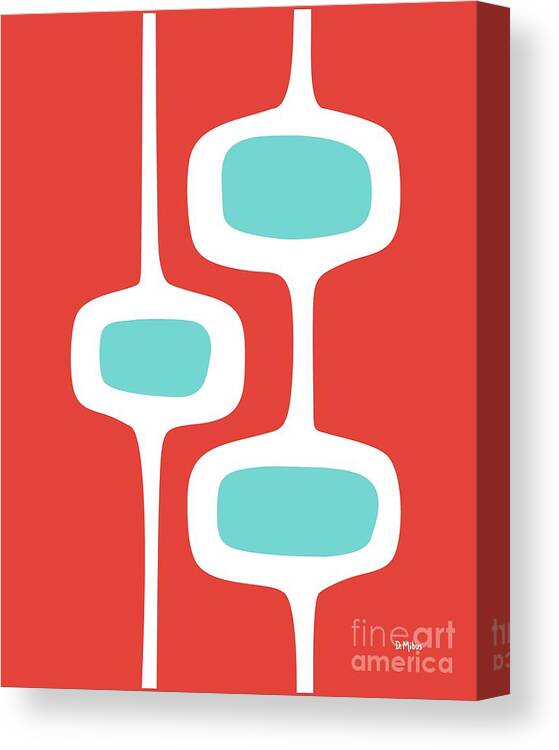 Mid Century Modern Canvas Print featuring the digital art Mod Pod 2 Turquoise on Red by Donna Mibus