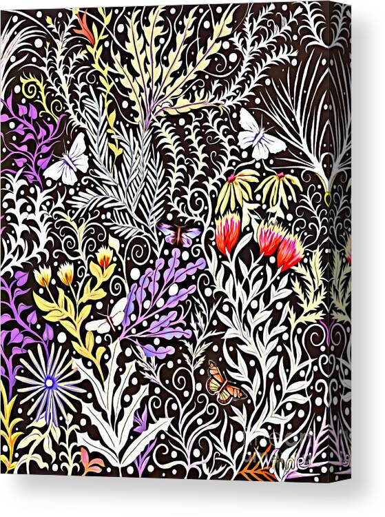 Lise Winne Canvas Print featuring the tapestry - textile Modern Tapestry Design In Black, White, Purple And Yellow by Lise Winne