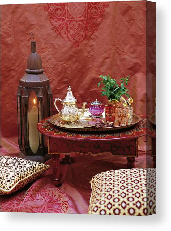 Ip_10124954 Canvas Print featuring the photograph Moroccan Tea On Table In An Oriental Ambience by Jalag / Heiner Orth