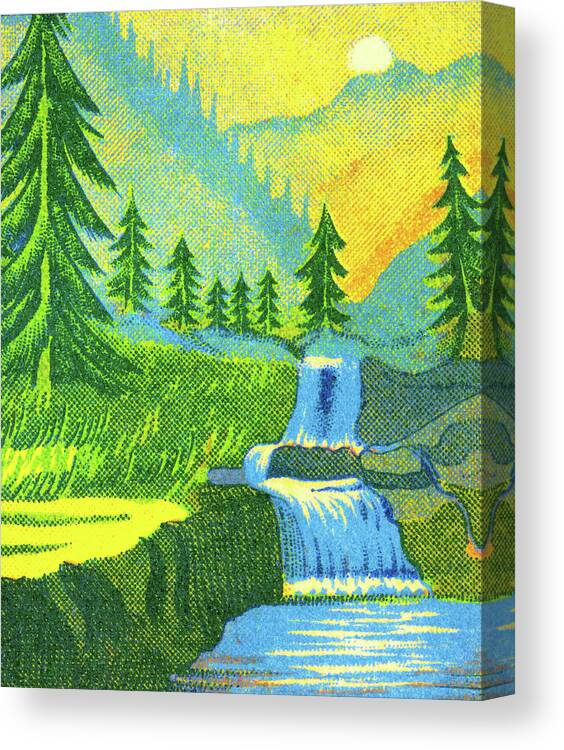 Campy Canvas Print featuring the drawing Mountain River Scene by CSA Images