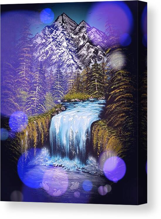 Waterfall Canvas Print featuring the painting Mountain views so beautiful blue stardust dark by Angela Whitehouse