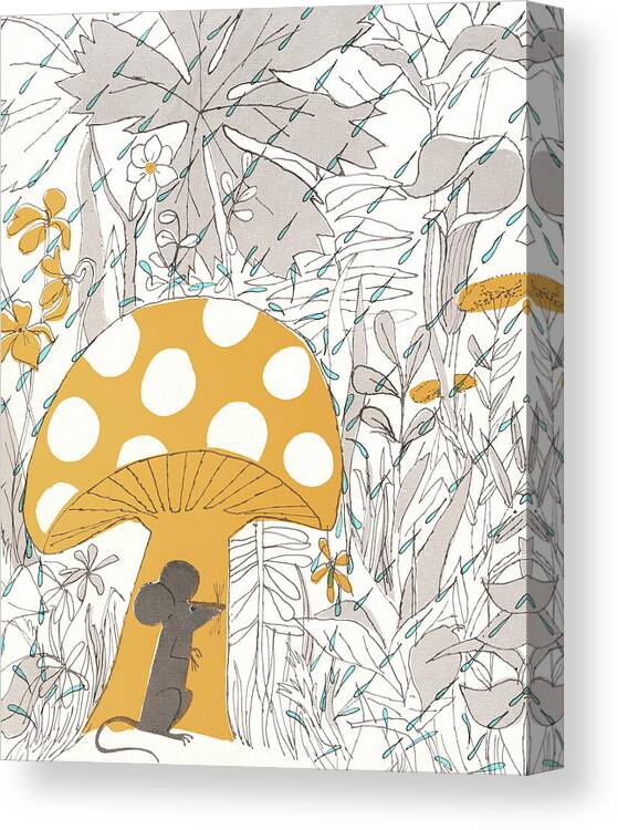 Animal Canvas Print featuring the drawing Mouse Hiding Under Mushroom by CSA Images