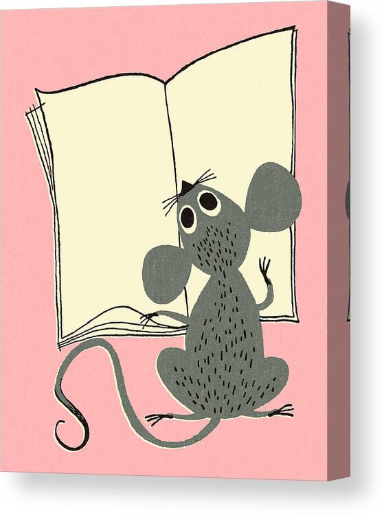 Animal Canvas Print featuring the drawing Mouse Reading a Book by CSA Images