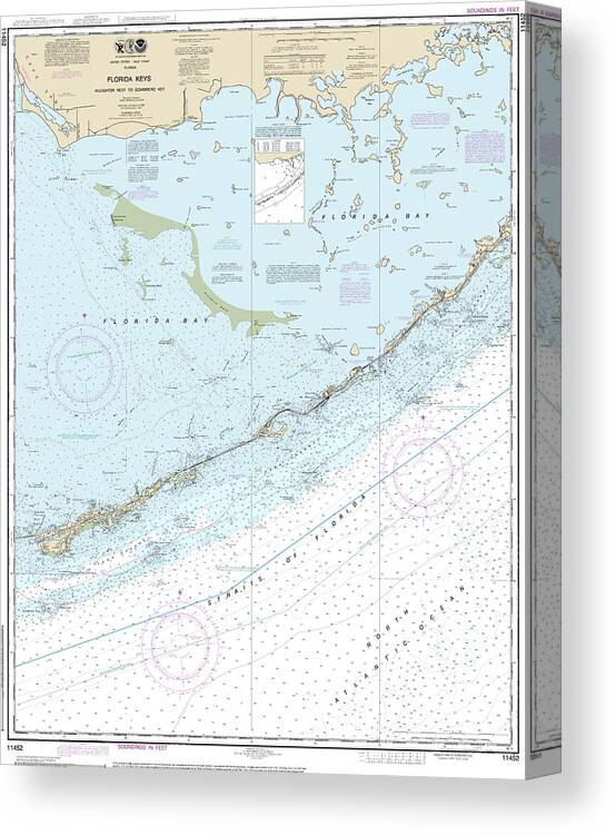 11452 Canvas Print featuring the mixed media Nautical Chart-11452 Intracoastal Waterway Alligator Reef-sombrero Key by Bret Johnstad