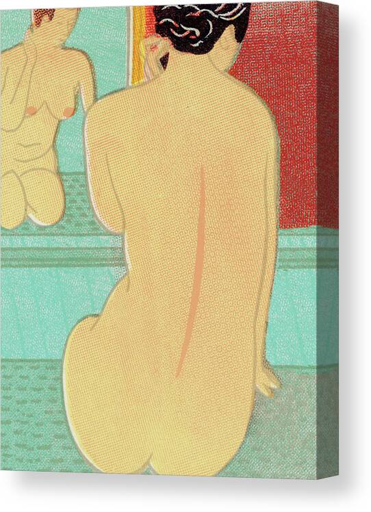 Adult Canvas Print featuring the drawing Nude Woman In Front of Mirror by CSA Images