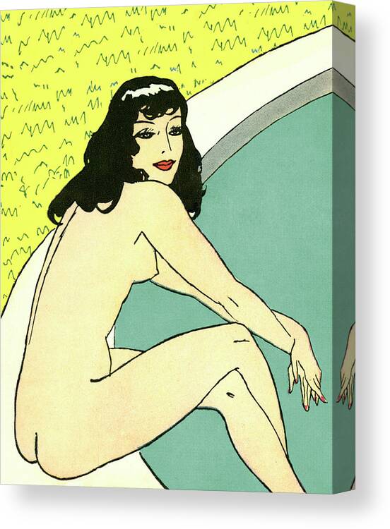 Adult Canvas Print featuring the drawing Nude Woman Next to Pool by CSA Images