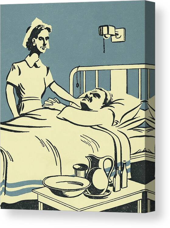 Adult Canvas Print featuring the drawing Nurse Tending to a Patient in Bed by CSA Images