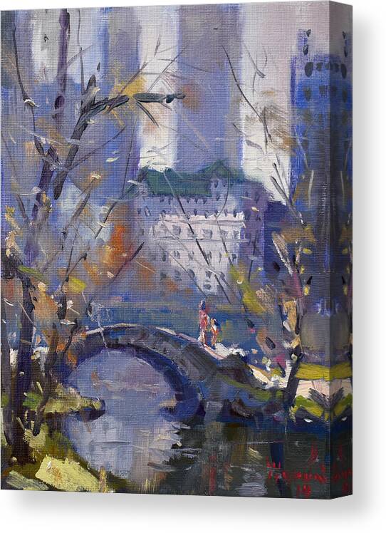 Ny City Canvas Print featuring the painting NY City Central Park by Ylli Haruni