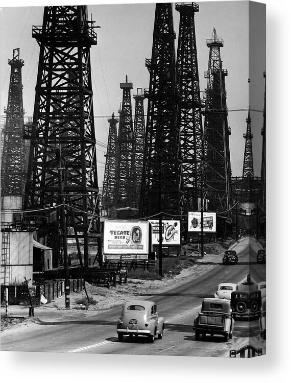 Vertical Canvas Print featuring the photograph Oil Field by Andreas Feininger
