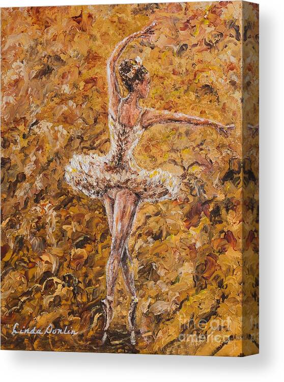 Ballet Canvas Print featuring the painting On Pointe #3 by Linda Donlin