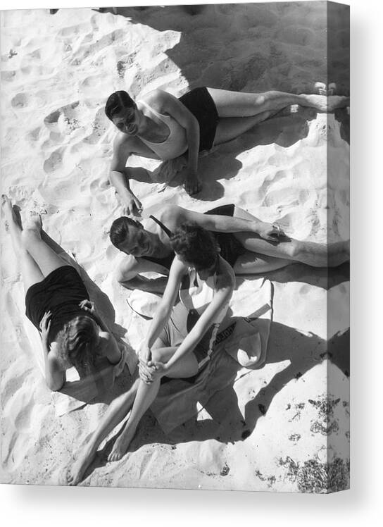 People Canvas Print featuring the photograph On The Beach In Bermuda by The New York Historical Society