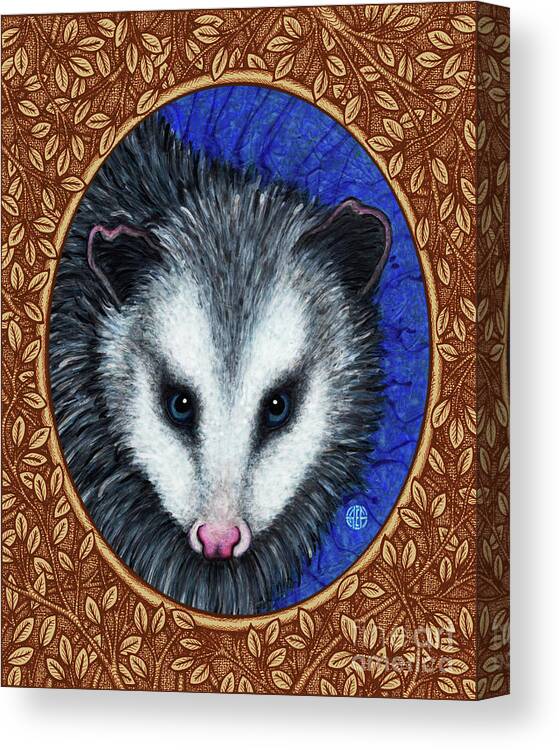 Animal Portrait Canvas Print featuring the painting Opossum Portrait - Brown Border by Amy E Fraser