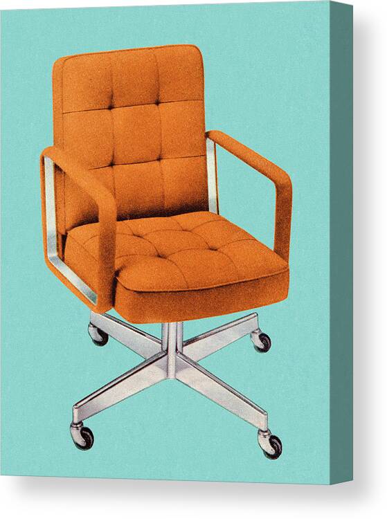 Armchair Canvas Print featuring the drawing Orange Vintage Office Chair by CSA Images