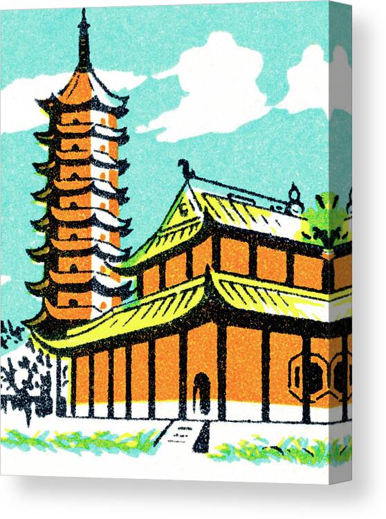 Architecture Canvas Print featuring the drawing Oriental temple by CSA Images