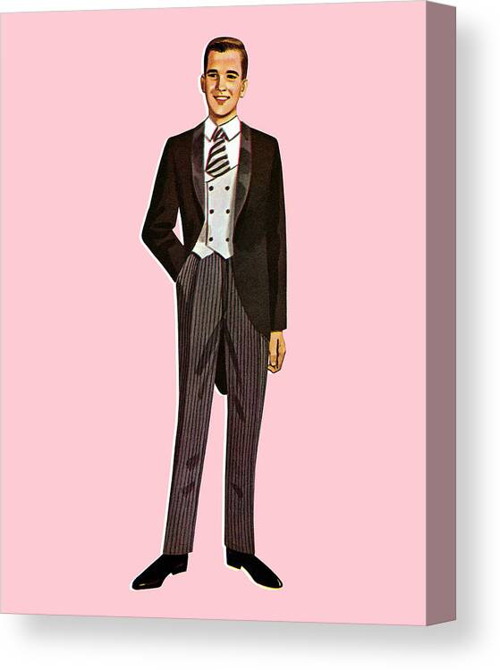 Adult Canvas Print featuring the drawing Paper Doll Man Wearing a Tuxedo by CSA Images