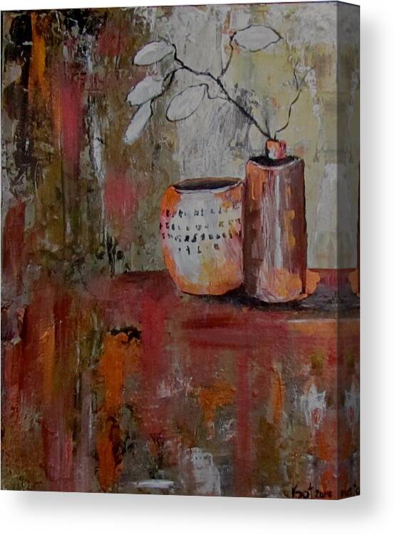 Oriental Pot Canvas Print featuring the painting Paper Leaves by Barbara O'Toole