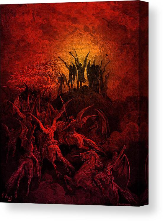 Rebel Canvas Print featuring the painting Paradise Lost The Rebel Angels By Dore by Gustave Dore