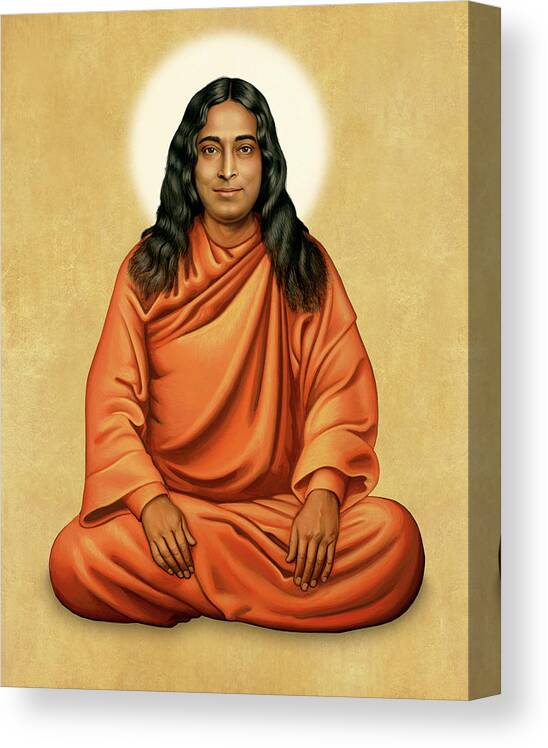 Yoga Canvas Print featuring the painting Paramhansa Yogananda on Gold by Sacred Visions