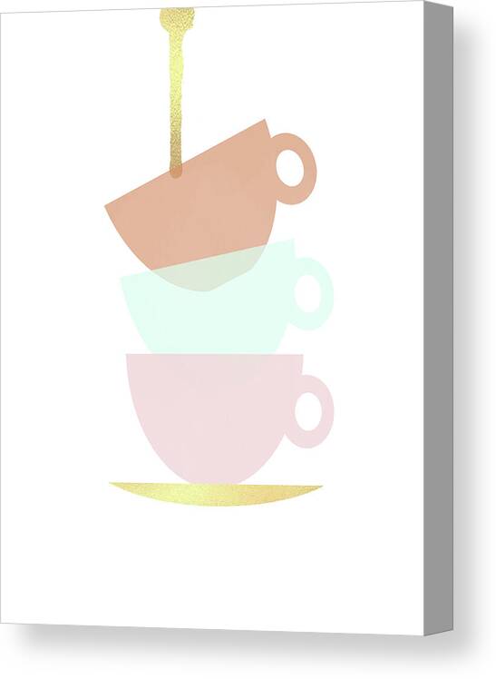 Colorful Canvas Print featuring the mixed media Pastel Teacups by Sundance Q