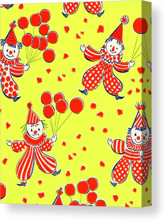 Background Canvas Print featuring the drawing Pattern of Clowns with Balloons by CSA Images