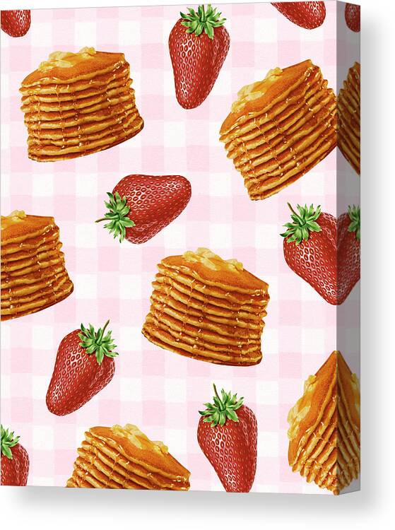 Background Canvas Print featuring the drawing Pattern of Pancakes and Strawberries by CSA Images